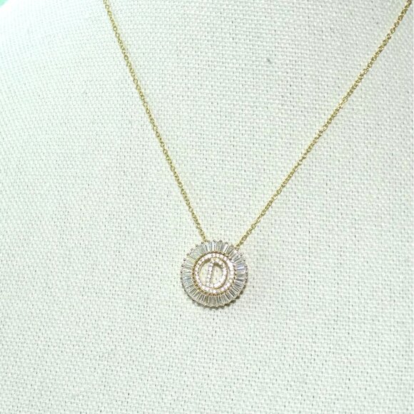 Gold Plated Initial "D" Pendant Necklace With Cubic Zirconia Stones On Fine Chai - Picture 2 of 3